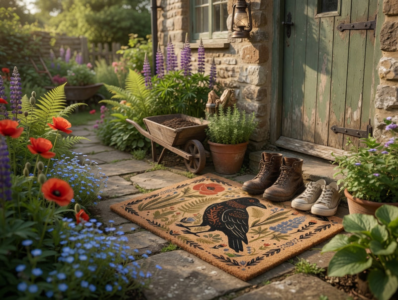 Folk Art Raven Doormat | Gift For Gothic Cottage Decor Lovers