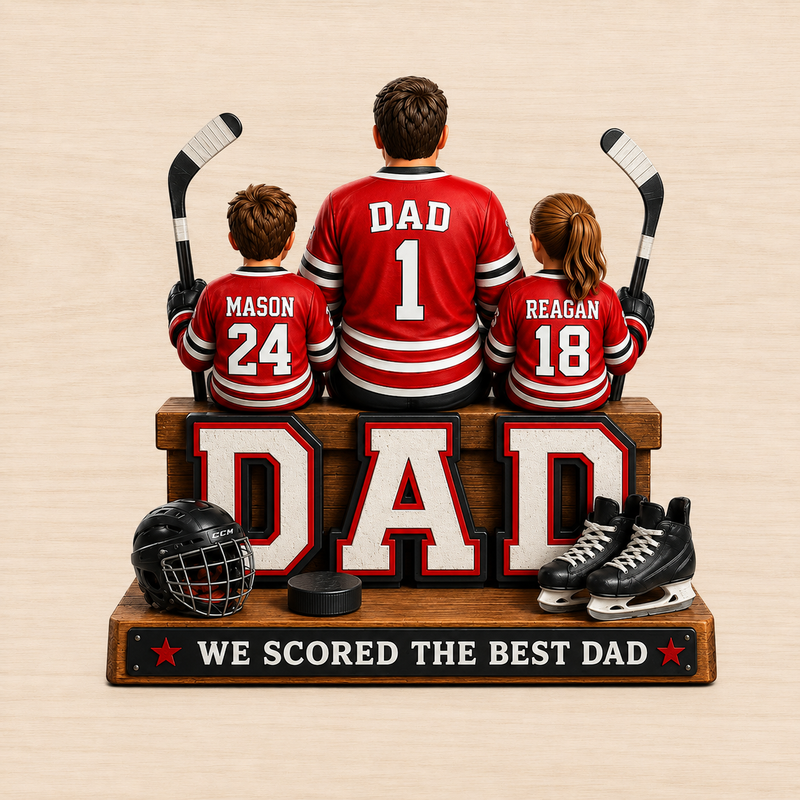 Personalized Hockey Dad Wooden Block, Father's Day Gift