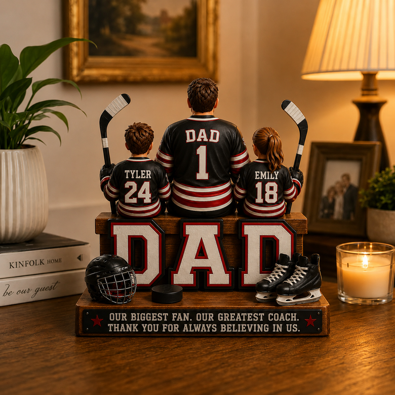 Personalized Hockey Dad Wooden Block, Father's Day Gift