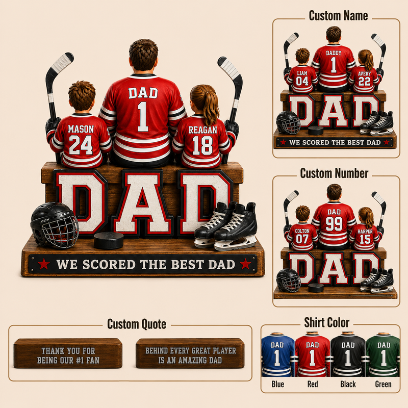 Personalized Hockey Dad Wooden Block, Father's Day Gift
