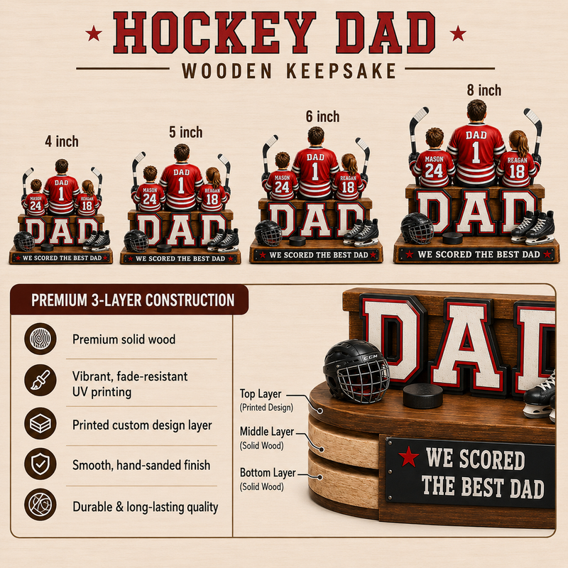 Personalized Hockey Dad Wooden Block, Father's Day Gift